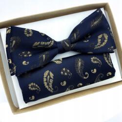 CGM Sötétkék, óarany színű, formázható díszzsebkendő szett csokornyakkendővel (145)