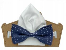 CGM Sötétkék, fehér pöttyös, fényes csokornyakkendő szett zsebkendővel (M3/64/GR/POSZETKA)