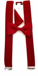 CGM Piros gyermek nadrágtartó piros csokornyakkendővel és díszzsebkendővel (Mucha)