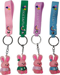  Nyuszis kulcstartó, műanyag, 5cm magas, többféle (KGG-064633) - mesescuccok