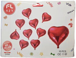  Szív alakú lufik, fólia, 10 db/csomag (1 db 56x60cm, 9 db 25x25cm) (KTO-100726) - officetrade