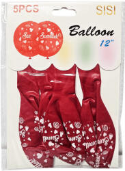  Piros "Szeretlek! " feliratú lufik, gumi, 5 db/csomag (12") (KTO-233547) - officetrade