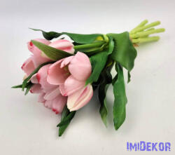  Élethű gumi tulipán 7 szálas mix köteg 28 cm - Halvány Rózsaszín