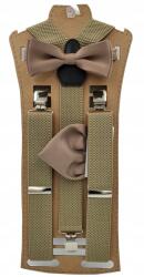 CGM Bezs homokszínű merevítő, barna kapucinus csokornyakkendő szegéllyel (Szelka jednolita - mucha z poszetką)