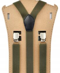 CGM Zöld khaki csíkos jacquard nadrágtartó (Szelka żakrdowa - tkana guma jakościowa)