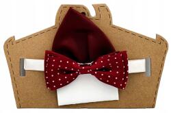 CGM Gyerek csokornyakkendő bordó-fehér pöttyös (Mucha chłopięca w groszki z poszetką)