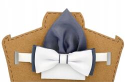 CGM Gyerek csokornyakkendő fehér-szürke, szürke párnahuzattal (Mucha w ciemnej zieleni butelkowej)