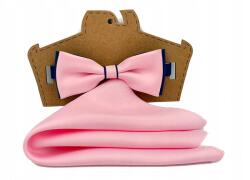 CGM Rózsaszín-tengerészkék csokornyakkendő zsebkendő szettel, matt (Mucha)