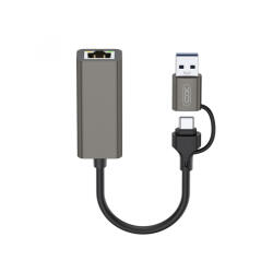 XO Design Placa Retea XO Design HUB018, RJ45, USB-C / USB, Gri