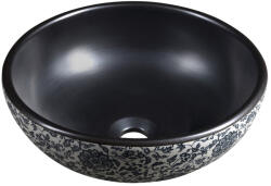 SAPHO PRIORI kerámiamosdó. átm: 41cm. fekete virágmintás