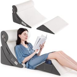 Linomag 4 Darabos Ortopéd Párna Készlet, Állítható, Memóriahab, Alváshoz, Olvasáshoz, TV Nézéshez, Műtét Utáni Felépüléshez, Háthoz, Nyakhoz és Lábhoz, Cipzáras Huzat, 66x58 cm, Fehér/Sötétszürke (po4p)