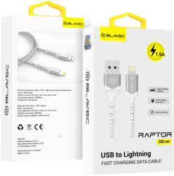 Blavec Cable Raptor fonott Lightning USB kábel - 1, 5A 2 méter (CRA-UL15WS20) fehér-ezüst