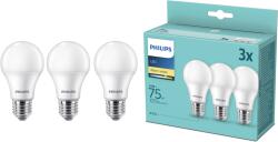 Philips LED izzó, E27, 10W (75W), 1055 lumen, meleg fehér fény, 3 db