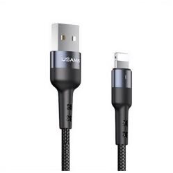 USAMS u26 adatkábel, usb - lightning, 2a, gyorstöltő, 100cm, törésgátló, led jelzés, fekete, kompatibilis: Apple iPhone 14 Plus / iPhone 14 Pro / iPhone 14 (SJ311IP01)