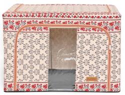 Flippy Összecsukható tárolódoboz, Flippy, 100 L pamut és lenvászon, 60X42X40 cm, első ablak, 2 bejárati ajtó kétirányú cipzárral, fém keret, stabil műanyag alaptartó, hagyományos minta 3 (131730)