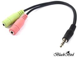BlackBird BH1249 Átalakító Kábel Headset Stereo Jack 1x 3.5 mm 4 pin Male to 2x 3.5 mm 3 pin Female (OMTP)