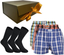 Styx Férfi ajándékkészlet3PACK rövidnadrág és3PACK bambusz zokni Styx (6STR) XXL - pepita