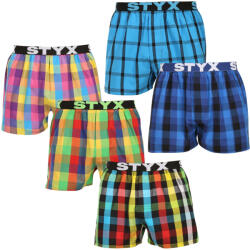 Styx 5PACK férfi bő szárú boxeralsó Styx sportos gumipánt többszínű (5B0113456) M - pepita