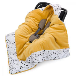 MT Textil MTT Univerzális takaró - Fehér alapon fekete csillagképek - sárga belső