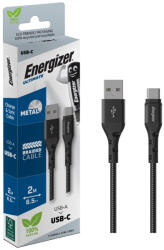 Energizer Töltőkábel USB-A/USB-C, FEKETE, textil borítással, 2, 0m EC520CKBK/3492548231805 (EC520CKBK)