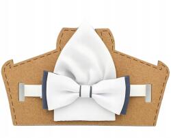  Fiú fehér-szürke csokornyakkendő szett zsebkendővel