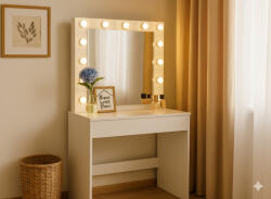 Primbutor Fehér fésülködőasztal világítással 80 x 40 x 140 cm (PHO9452)