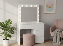 Primbutor Fehér fésülködőasztal világítással és 4 fiókkal 94 cm x 43 cm x 140 cm (PHO4868)