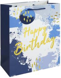 Eurowrap ajándéktasak (26, 5x33x14 cm) Happy Birthday, kék, vízfesték hatású (6) (36944-2C)