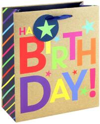Eurowrap ajándéktasak (21, 5x25x10 cm) Happy Birthday, színes feliratos (6) (36950-3C)
