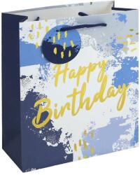 Eurowrap ajándéktasak (21, 5x25x10 cm) Happy Birthday, kék, vízfesték hatású (6) (36944-3C)
