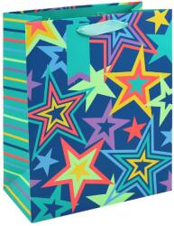 Eurowrap ajándéktasak (26, 5x33x14 cm) kék, neon csillagos (6) (37055-2C)