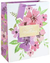 Eurowrap ajándéktasak (26, 5x33x14 cm) Happy Birthday, rózsaszín virágos (6) (36947-2C)