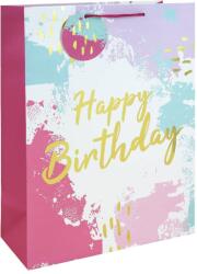 Eurowrap ajándéktasak (33x45, 5x15 cm) Happy Birthday, rózsaszín, vízfesték hatású (6) (36941-1WC)