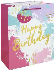 Eurowrap ajándéktasak (26, 5x33x14 cm) Happy Birthday, rózsaszín, vízfesték hatású (6) (36941-2C)