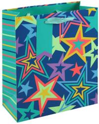 Eurowrap ajándéktasak (21, 5x25x10 cm) kék, neon csillagos (6) (37055-3C)