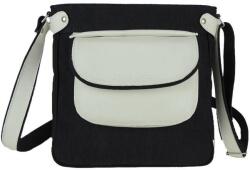 Blázek és Anni bőr és farmer kombinációval készült oldaltáska, elejére patenttal csatolható mini táska 27*26 cm - Fehér