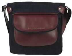 Blázek és Anni bőr és farmer kombinációval készült oldaltáska, elejére patenttal csatolható mini táska 27*26 cm - Bordó
