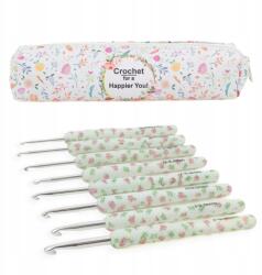 DIYQueen Horgolótű készlet nyéllel és virágos tokkal rózsaszín 8 db 2, 5 6 mm (H755)