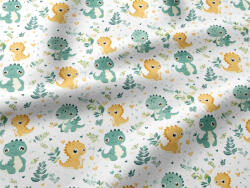  Édes bébi dínó mintás pamutvászon textil sárga - zöld- 160 cm
