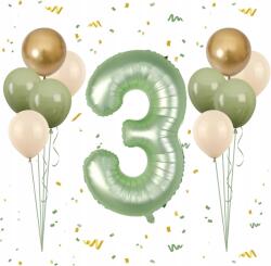  Lufik 3-as szám születésnapra évfordulóra zöld 101cm 11 db-os szett