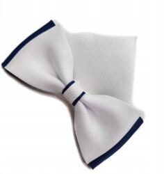  Fehér-sötétkék Áldozócsokor Szett, Csokornyakkendő Zsebkendővel