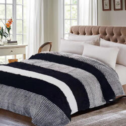 Saray Home Cuvertură Pilotă IsoTermică Plush Shaggy Stripe Dublă Gri-Negru 220x240 Qbl-146blgr (QBL-146BLGR)