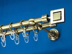 FüggönyFutár Webáruház Fém függönykarnis-garnitúra, "négyzet" végzáróval, kétsoros, antik arany, 200cm, átm. 16 mm (Négyzet)