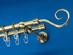 FüggönyFutár Webáruház Fém függönykarnis-garnitúra, "pásztor" végzáróval, kétsoros, antik arany, 200cm, átm. 16 mm (Pásztor)