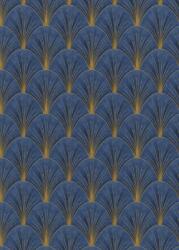 FüggönyFutár Webáruház Kék-arany színű legyezőmintás Vlies-vinyl tapéta, Erismann Elle Decoration 4, 10451-08