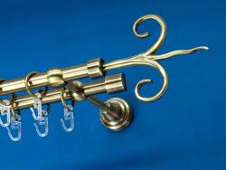 FüggönyFutár Webáruház Fém függönykarnis-garnitúra, "poszeidon" végzáróval, kétsoros, antik arany, 160cm, átm. 16 mm (Poszeidon)