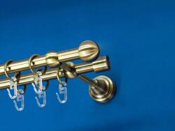 FüggönyFutár Webáruház Fém függönykarnis-garnitúra, "golyó" végzáróval, kétsoros, antik arany, 180cm, átm. 16 mm (Golyó)