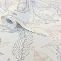 FüggönyFutár Webáruház Fehér alapon kék-bézs színű levélmintás Grandeco vlies-hab tapéta 2026 A74901 (A74901)