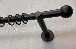 FüggönyFutár Webáruház Beta - matt fekete, egysoros fém függönykarnis-garnitúra, 240 cm, átm. 19 mm