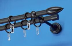 FüggönyFutár Webáruház Fém függönykarnis-garnitúra, "jégcsap" végzáróval, kétsoros, fekete, 140cm, átm. 16 mm (Jégcsap)